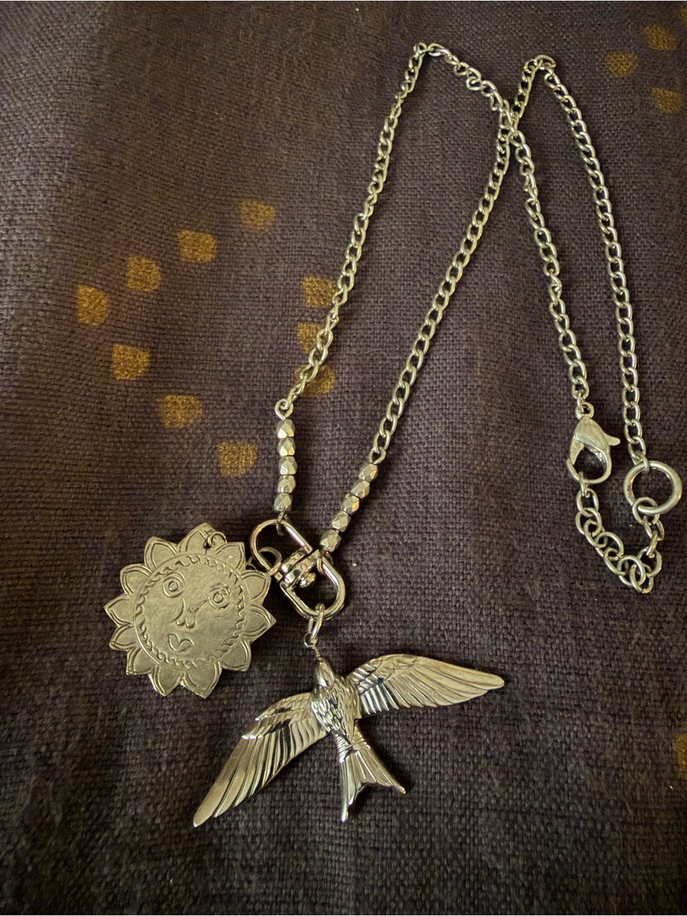 Silver Toned Bird & Sun Pendant
